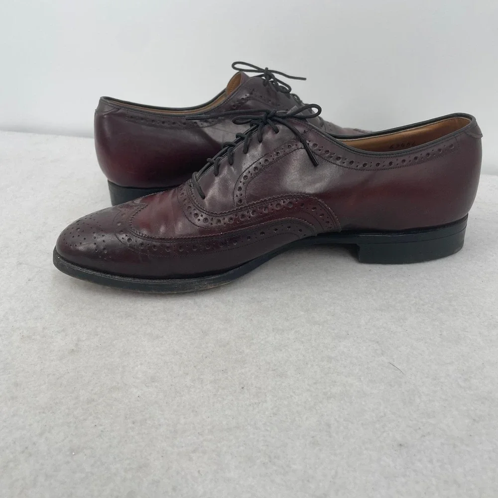 Johnston & Murphy Mens Burgundy Leather Wingtip Oxford Dress Shoes Made USA 10